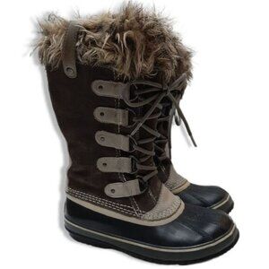 SOREL Joan of Arctic Snow Boots Suede Leather Grey & Black Sz 7 Flawed